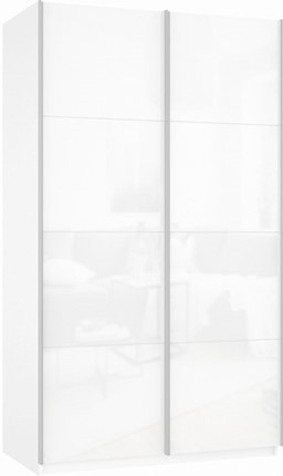 Шкаф 2-х дверный Прайм (Белое стекло/Белое стекло) 1400x570x2300, белый снег в Старом Осколе - изображение
