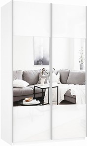 Шкаф 2-дверный Прайм (Зеркало/Белое стекло) 1400x570x2300, белый снег в Старом Осколе - предосмотр 2