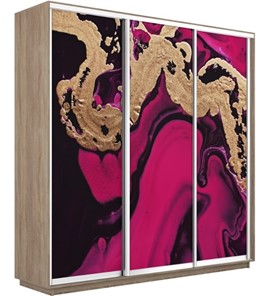 Шкаф 3-дверный Экспресс 2100х450х2400, Абстракция розовая/дуб сонома в Старом Осколе