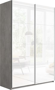 Шкаф 2-х дверный Прайм (Белое стекло/Белое стекло) 1600x570x2300, бетон в Белгороде