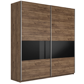 Шкаф 2-х дверный Широкий Прайм (ДСП / Черное стекло) 2200x570x2300, Крафт Табачный в Белгороде