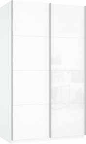 Шкаф-купе двухдверный Прайм (ДСП/Белое стекло) 1400x570x2300, белый снег в Старом Осколе