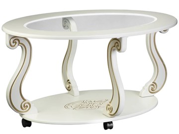 Стеклянный столик Овация-С, на колесах, слоновая кость-золото в Старом Осколе
