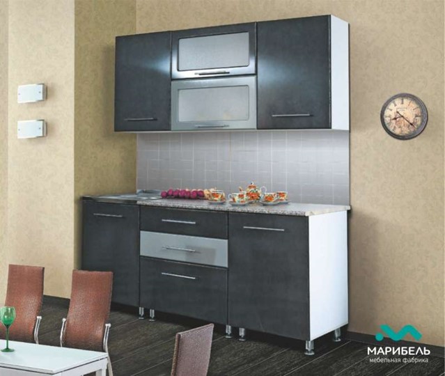 Модульная кухня Мыло 224 2000х718, цвет Черный/Белый металлик в Старом Осколе - изображение 2