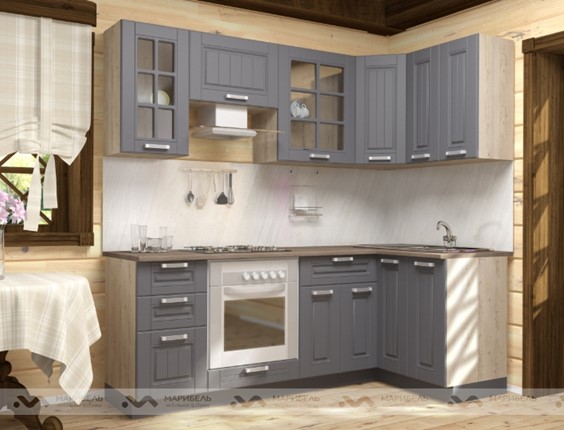 Угловая кухня Прованс 2200х1200, цвет Черный ясень/Дуб баррик в Старом Осколе - изображение