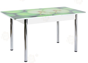 Раздвижной стол Айсберг-02 СТФ, белое лдсп/зеленые яблоки/ноги хром прямые в Старом Осколе