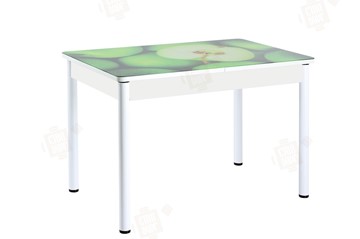 Кухонный раскладной стол Айсберг-02 СТФ, белое лдсп/зеленые яблоки/ноги крашеные в Белгороде