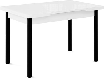 Обеденный раздвижной стол Милан-1 EVO, ноги металлические черные, стекло белое/серый в Белгороде