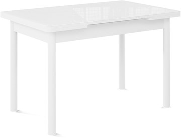 Кухонный стол раскладной Милан-2 EVO, ноги белые, стекло белое/белый в Белгороде