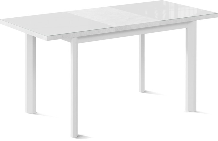 Кухонный стол раскладной Нагано-3G (ноги металлические белые, стекло cristal/белый цемент) в Белгороде - изображение 1