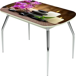Обеденный раздвижной стол Ривьера исп.2 ноги метал. крашеные №24 Фотопечать (Цветы №18) в Старом Осколе