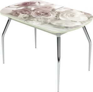 Обеденный раздвижной стол Ривьера исп.2 ноги метал. крашеные №24 Фотопечать (Цветы №41) в Старом Осколе