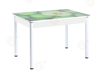 Кухонный стол раскладной Айсберг-01 СТФ, белый/фотопечать зеленые яблоки/ноги крашеные в Старом Осколе