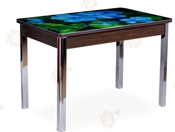 Кухонный стол раздвижной Айсберг-01 СТФ, венге/фотопечать фиалка/ноги хром квадратные в Старом Осколе