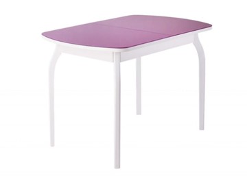 Обеденный раздвижной стол ПГ-мини, матовое фиолетовое стекло, ноги гнутые массив белый в Старом Осколе