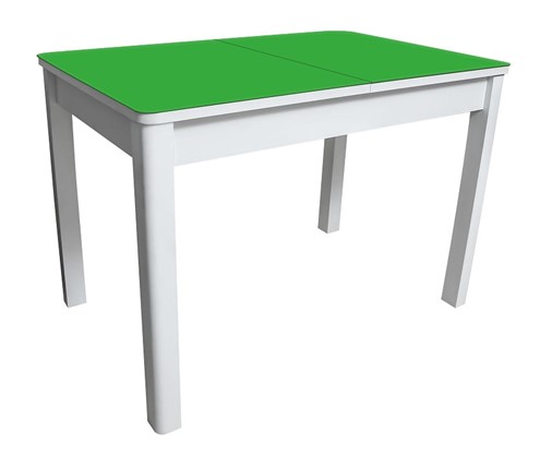 Кухонный обеденный стол Айсберг-05 СТ2, белое ЛДСП/стекло зеленое/прямые массив белый в Белгороде - изображение