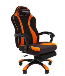 Кресло игровое CHAIRMAN GAME 35 с выдвижной подставкой для ног Ткань черная / Ткань оранжевая в Старом Осколе