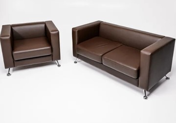 Комплект мебели Альбиони коричневый кожзам  диван 2Д + кресло в Белгороде