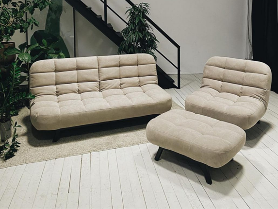 Комплект мебели Абри цвет бежевый диван + кресло +пуф пора металл в Белгороде - изображение