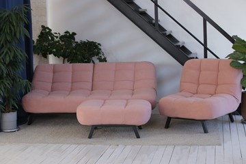 Комплект мебели Абри розовый кресло + диван + пуф опора металл в Белгороде