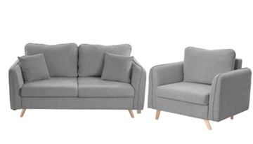 Комплект мебели Бертон серый диван+ кресло в Белгороде