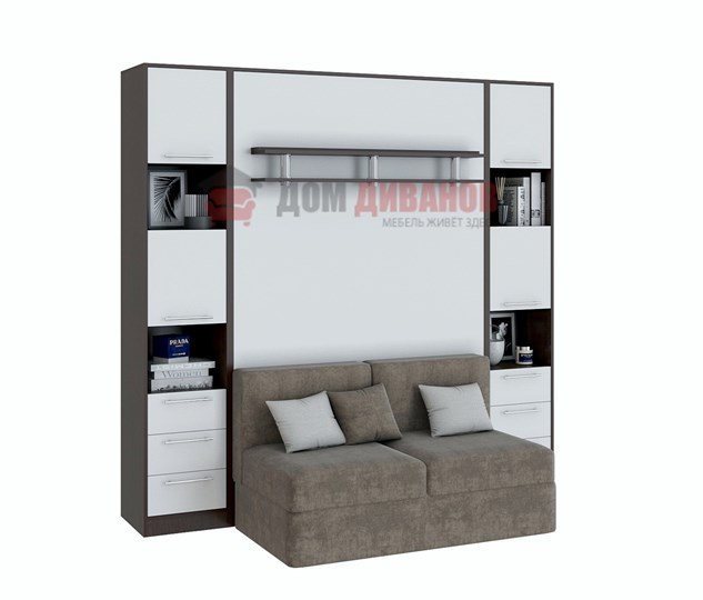 Кровать-шкаф с диваном Бела 1, с полкой ножкой, 1200х2000, венге/белый в Белгороде - изображение 1