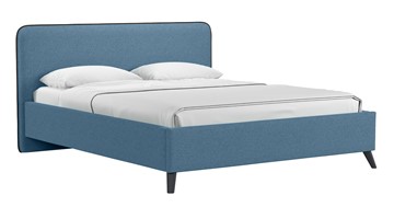Кровать с механизмом 2-спальная Миа, 160 Bravo blue (светло-синий) / кант Лайт 10 Велюр (коричневый) + кроватное дно в Белгороде