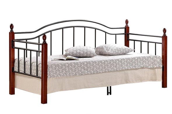 Спальная кровать LANDLER дерево гевея/металл, 90*200 см (Day bed), красный дуб/черный в Белгороде - изображение