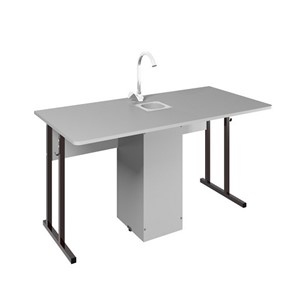 Детский стол 2-местный для кабинета химии Стандарт 7, Пластик Серый/Коричневый в Старом Осколе