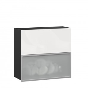 Кухонный навесной шкаф 800 горизонтальный, Шервуд, ЛД 281.981.000.088, со стеклом, черный/белый глянец в Старом Осколе