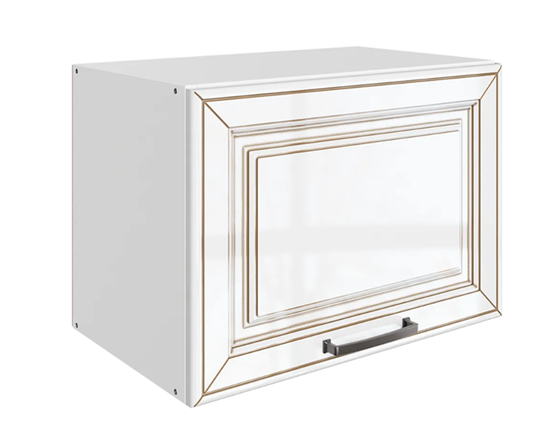 Навесной кухонный шкаф Атланта L500 Н360 (1 дв. гл.) эмаль (белый/белый глянец патина золото) в Белгороде - изображение