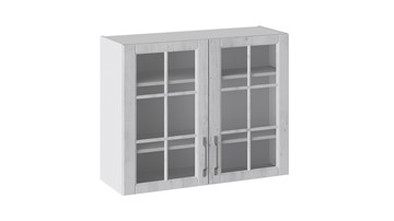 Навесной кухонный шкаф Прованс (Белый глянец/Санторини светлый) со стеклом В_72-90_2ДРс в Старом Осколе
