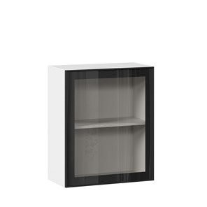 Навесной кухонный шкаф со стеклом 600 Индиго ЛД 298.350.000.105, Белый/Чёрный в Белгороде