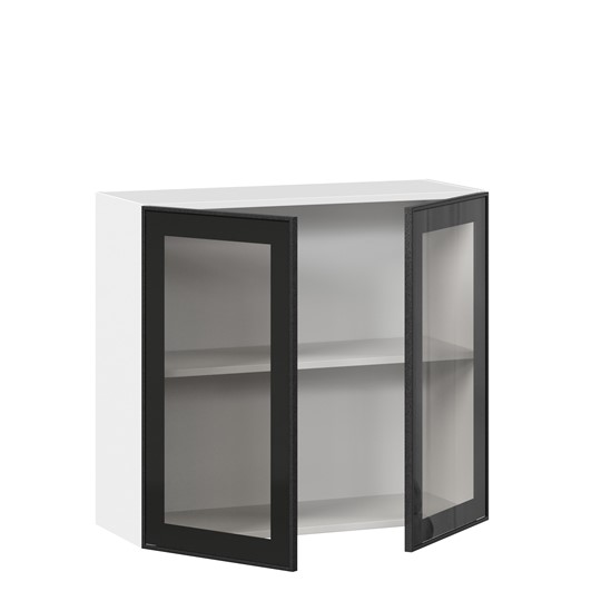 Кухонный шкаф со стеклом 800 Индиго ЛД 298.360.000.023, Белый/Чёрный в Белгороде - изображение 1