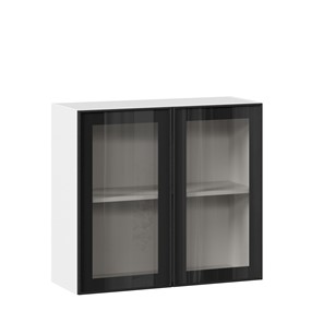 Кухонный шкаф со стеклом 800 Индиго ЛД 298.360.000.023, Белый/Чёрный в Старом Осколе