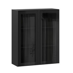 Навесной кухонный шкаф высокий со стеклом 800 Индиго ЛД 298.460.000.156, Чёрный/Чёрный в Белгороде - предосмотр