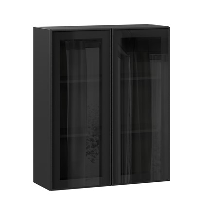 Навесной кухонный шкаф высокий со стеклом 800 Индиго ЛД 298.460.000.156, Чёрный/Чёрный в Белгороде - изображение