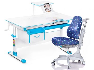 Комплект растущая парта + стул Mealux Mealux EVO Evo-40 BL (арт. Evo-40 BL + Y-528 F) / (стол+полка+кресло) / белая столешница / цвет пластика голубой в Старом Осколе