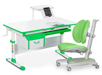 Комплект растущая парта + стул Mealux EVO Evo-40 Z (арт. Evo-40 Z + Y-115 KZ) / (стол+полка+кресло+чехол), белый, зеленый в Старом Осколе